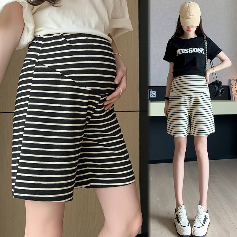 孕妇条纹短裤阔腿裤子女夏季新款休闲宽松直筒五分打底裤外穿夏装