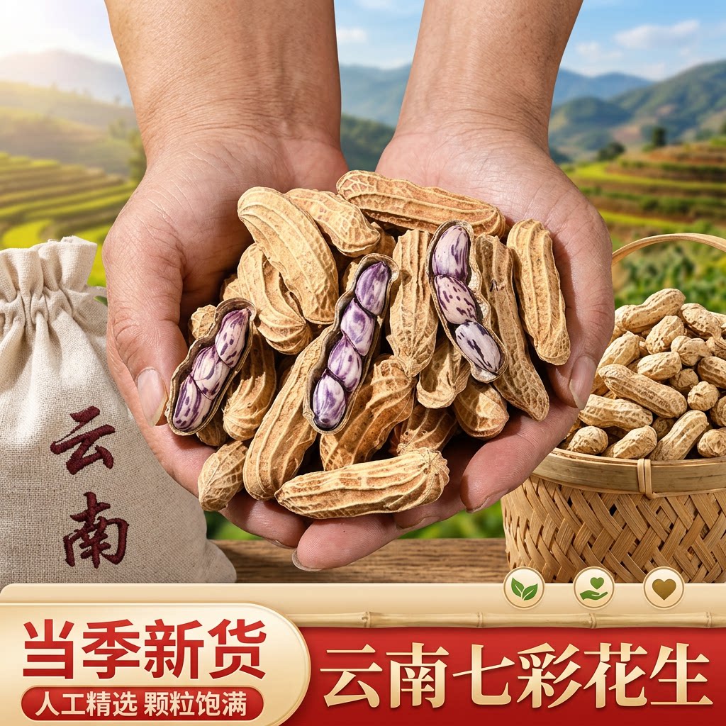 云南七彩花生新货水煮湿烤干脆香酥炒货带壳散装零食坚果年货礼品