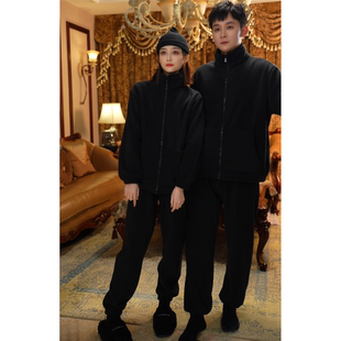 冬季奥利绒加绒加厚款防风外穿亲子装套装青少年大学生情侣家居服