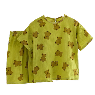 【100%纯棉】夏季儿童睡衣短袖男童小女孩纯棉纱家居服薄款宝宝