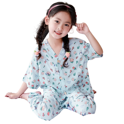 夏季睡衣男童短袖薄款绵绸家居服