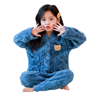 儿童睡衣法兰绒秋冬季加厚款珊瑚绒女童家居服大男童小孩加绒宝宝