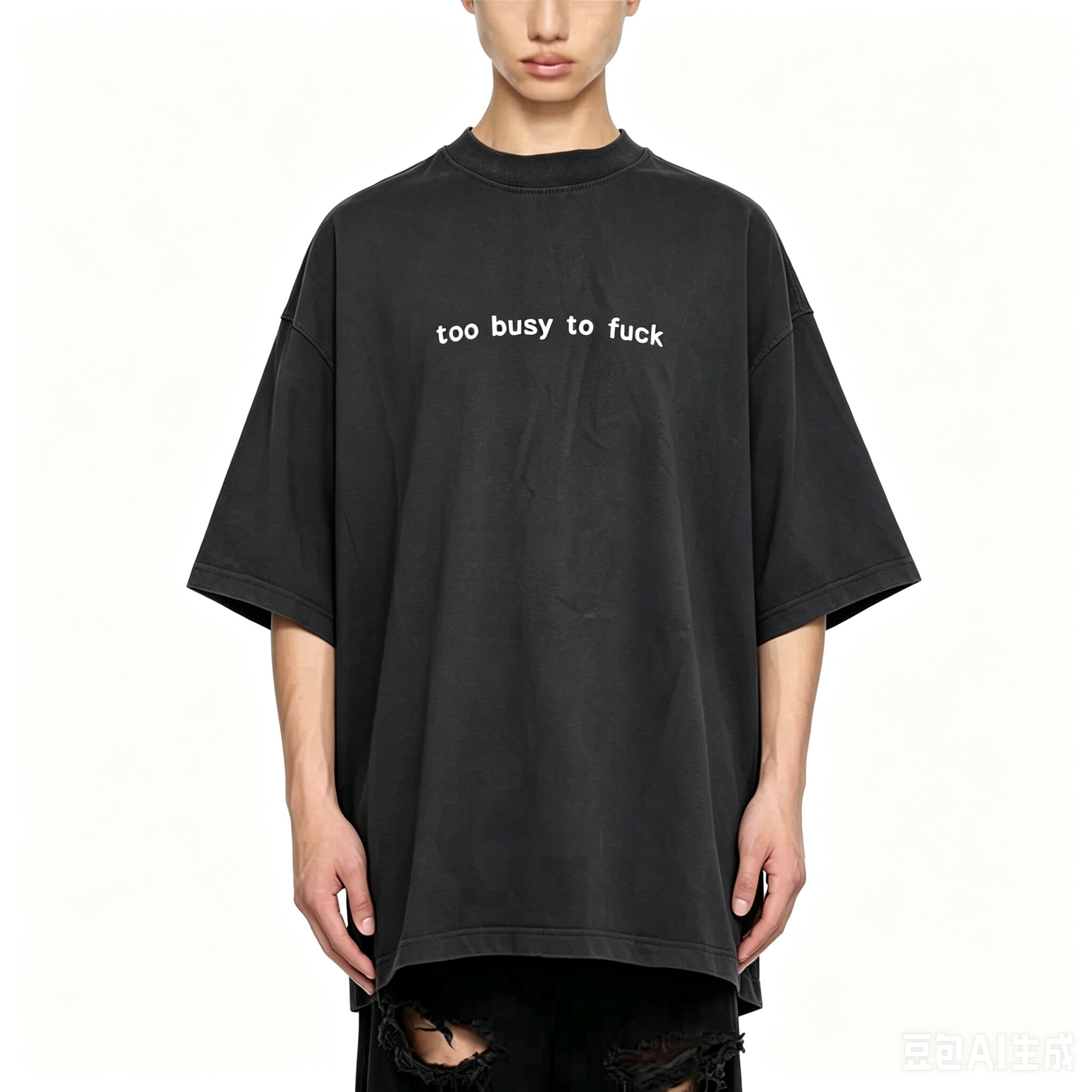 自主VT新款 too busy to fuxk OS水洗做旧宽松男女潮流短袖T恤tee