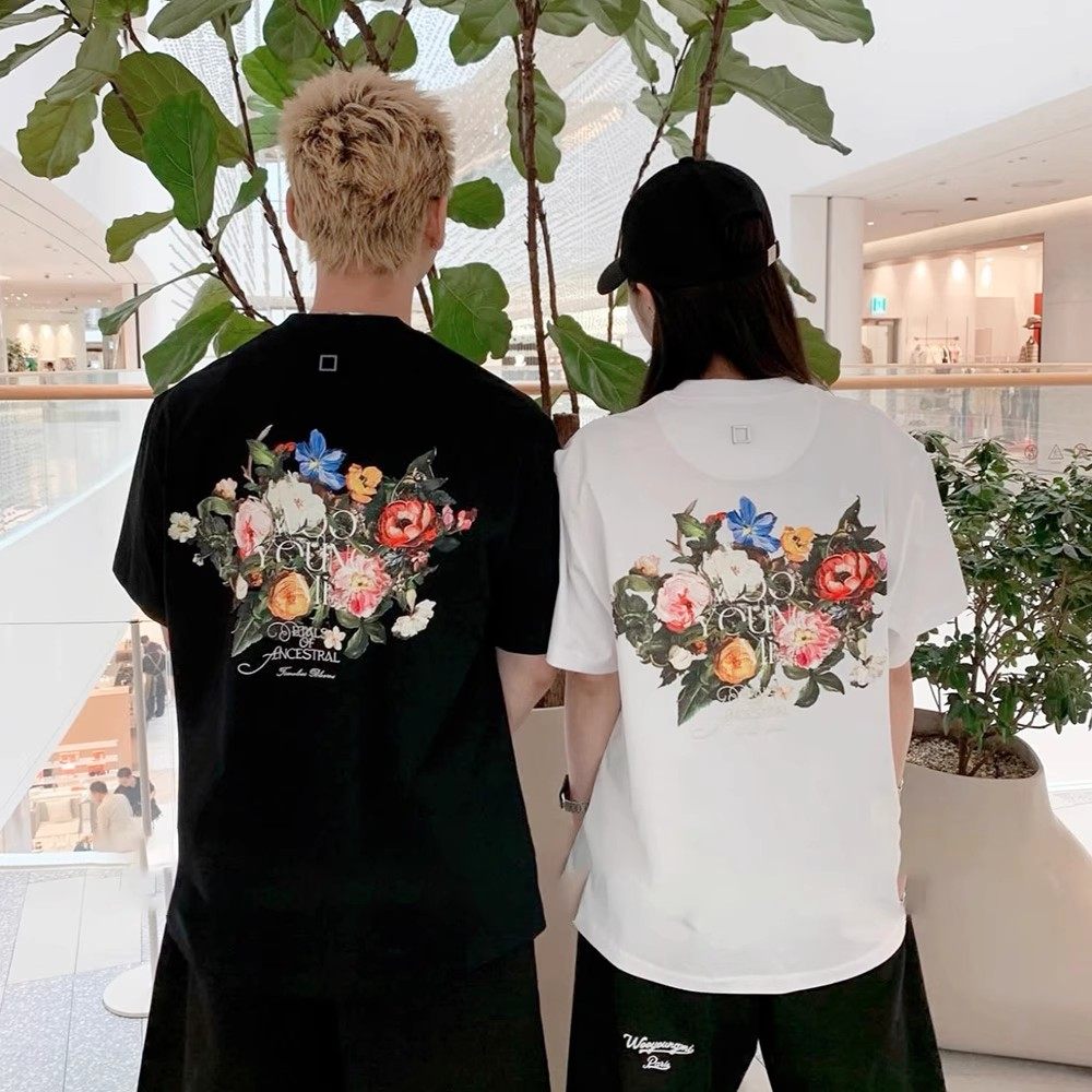 WYM 新款字母彩色花朵花卉印花 宽松男女装圆领短袖T恤tee 韩国潮