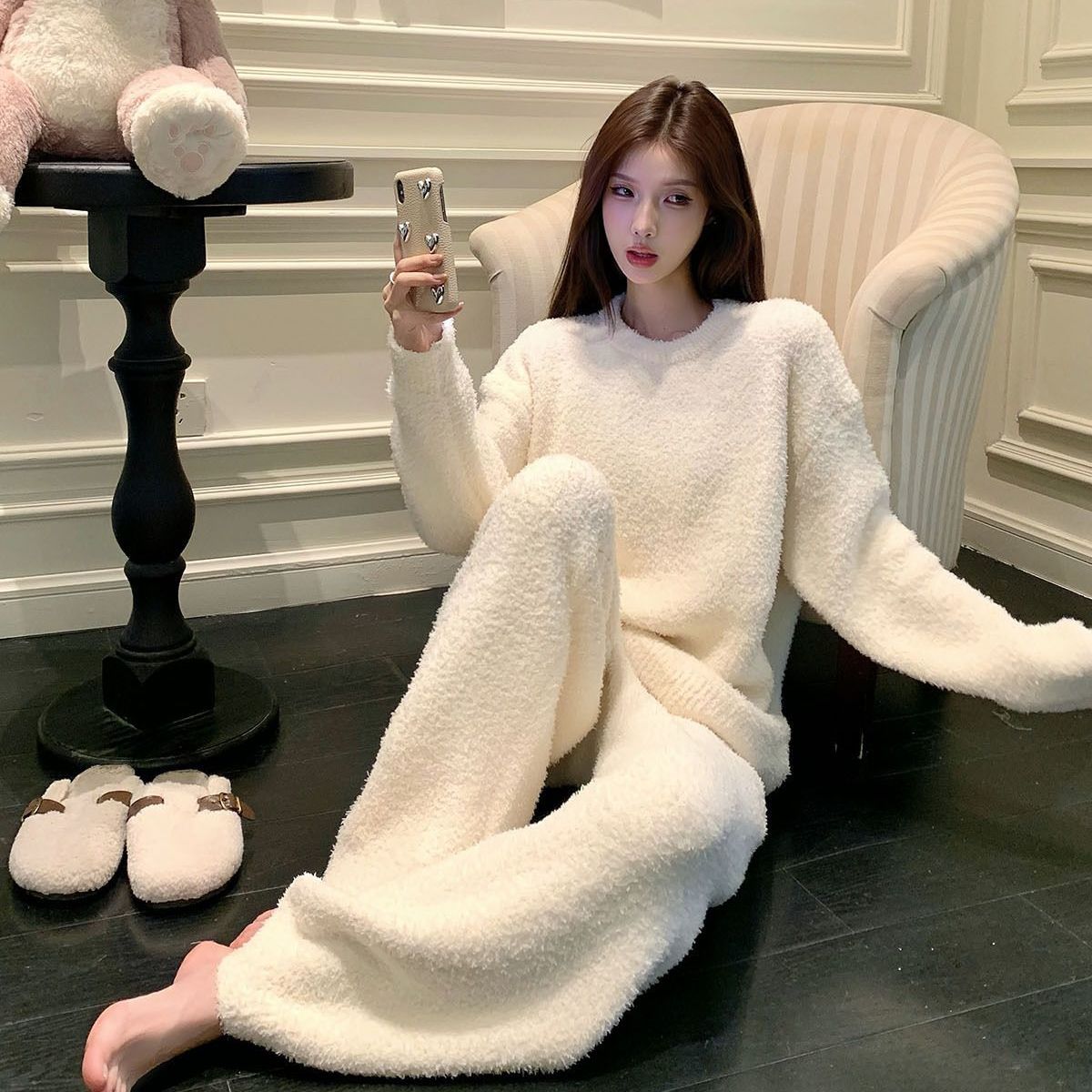 半边绒睡衣女2025冬季家居服