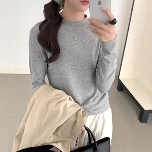 安婷露天丝羊毛中领打底衫女2025秋冬醋酸圆领纯色内搭保暖长袖