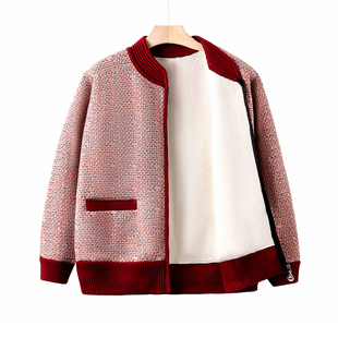 中老年女装妈妈冬季加绒拉链立领棉中年开衫奶奶洋气毛衣加厚外套