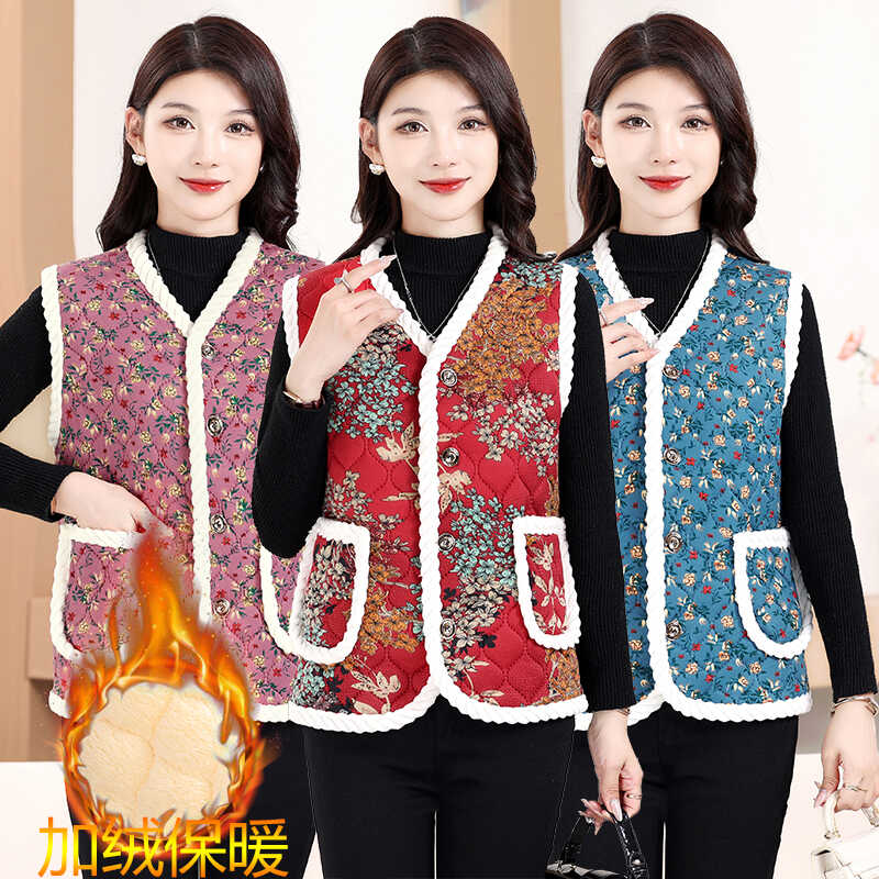 加厚2024秋冬新款坎肩保暖花马夹