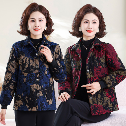 妈妈装春秋薄棉印花短款外套