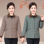 妈妈装 2026春装 轻薄夹棉棉衣 翻领长袖 外套中老年女装 新款 格子衬衫