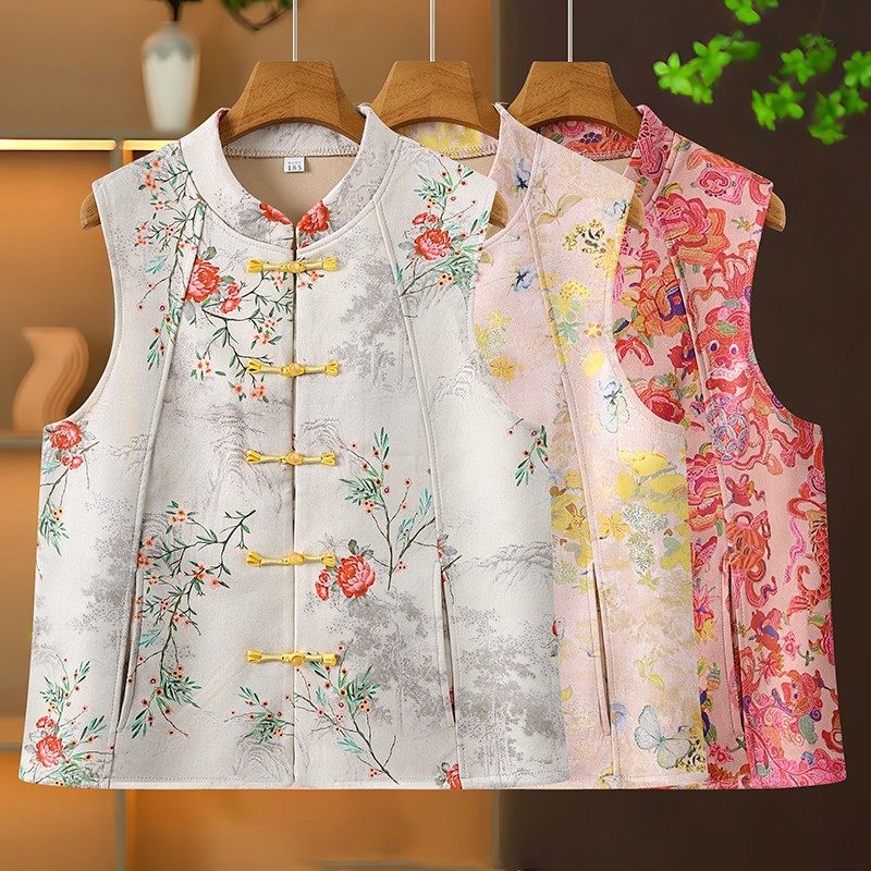 秋装新款新中式马甲盘扣花色马夹中年女装大码坎肩国风款唐装背心,女装/女士精品,中老年女装,淘宝优惠券,粉丝福利购,淘宝优惠卷
