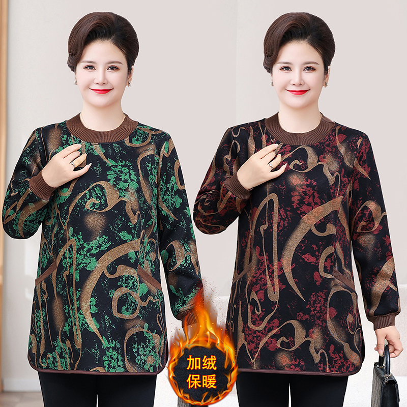 加肥大码中老年女装加绒小衫