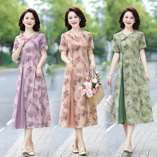 夏季 國風(fēng)裙子時尚 媽媽夏裝 新中式 碎花裙 連衣裙中老年女裝 2025新款