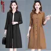 妈妈装 风衣衬衫 中长款 中老年女装 韩版 宽松显瘦薄款 领气质外套秋装