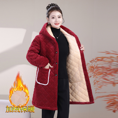 中老年女冬季加绒棉衣大码