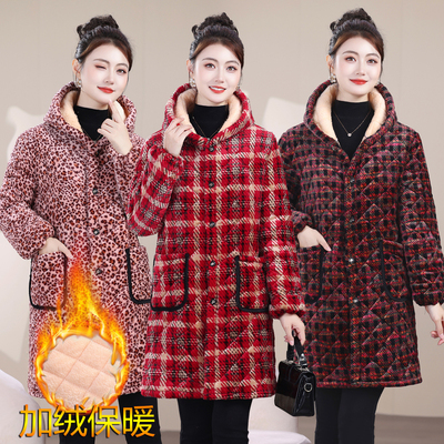 妈妈冬装加绒加厚棉衣罩衣