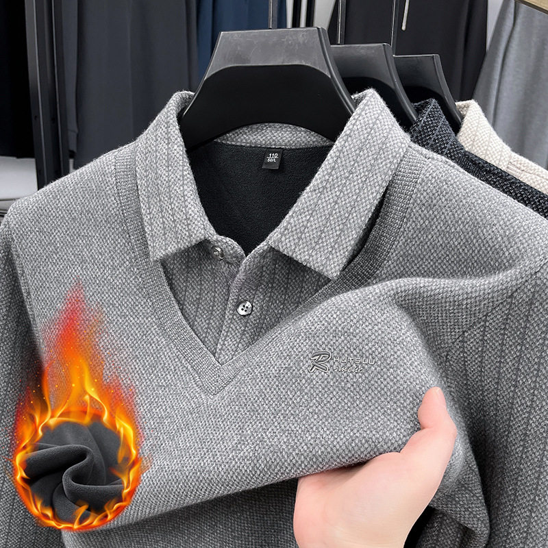 直播爆款新款假两件男士加绒加厚仿雪貂针织衫中年男装保暖打底衫,男装,Polo衫,淘宝优惠券,粉丝福利购,淘宝优惠卷