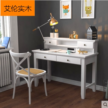 美式乡村实木书桌田园儿童书桌带书架写字桌男女孩学习桌