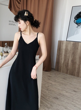 DAC 2024年春夏新款纯色V领修身吊带连衣裙简约气质优雅打底长裙