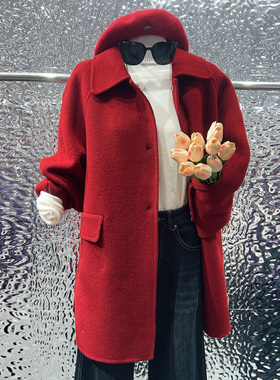 红色双面羊绒大衣中长款2025秋冬季高级感小个子羊毛妮子外套结婚