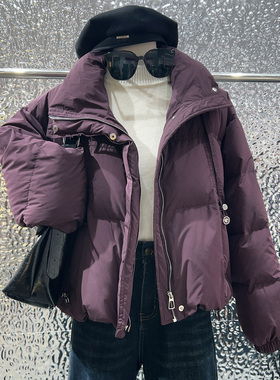 紫色白鸭绒羽绒服女2025冬季新款时尚显瘦加厚保暖短款面包服外套