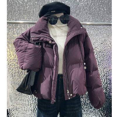 紫色白鸭绒羽绒服女加厚保暖短款