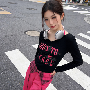 长袖t恤女士2026新款巨好看的早春套装玫红色裤子韩系穿搭一套