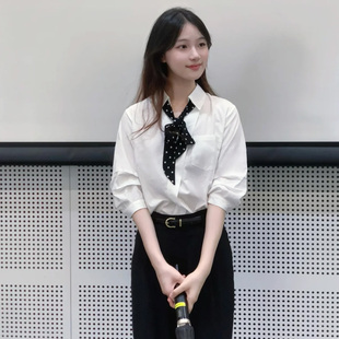 白色短袖V领衬衫女士夏季职业正装套装中袖上衣内搭雪纺面试衬衣