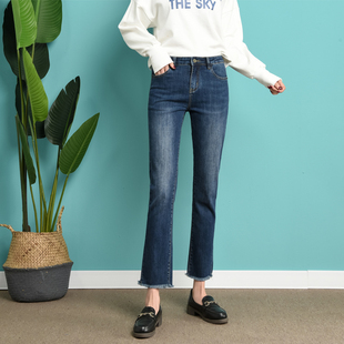 直筒宽松大码 窄版 胖mm显瘦筒喇烟管 女春夏新款 高腰潮牌九分牛仔裤