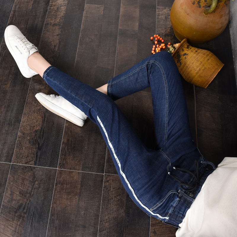 夏季薄款松紧高腰八分8分牛仔裤