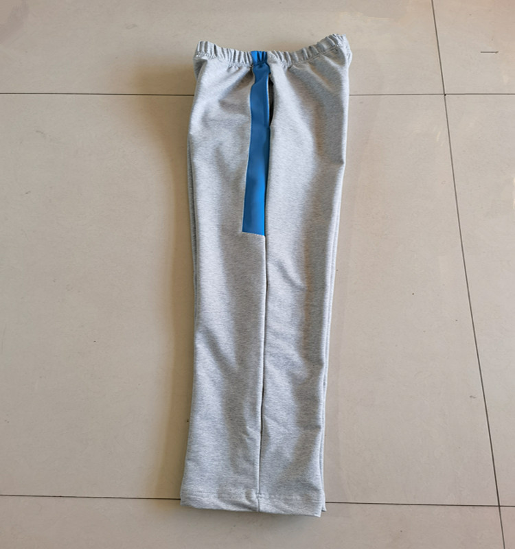 中小学生新款春秋灰色运动裤拼接半截浅蓝杠中腰直筒宽松校服长裤
