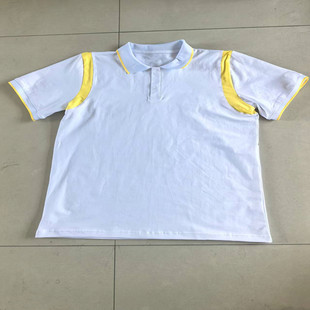 定制夏季薄款逸夫中小学生新款白色短袖拼接白色翻领校服班服大码