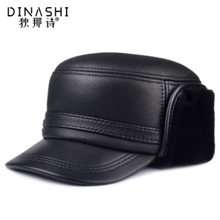 真羊皮毛一体帽子男士冬季保暖护耳平顶帽中老年爸爸老人雷锋帽