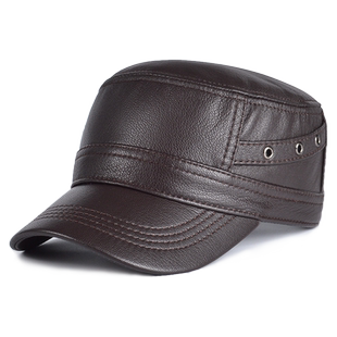 春秋季老人男士真皮帽子中老年羊皮平顶鸭舌帽户外休闲爸爸爷爷帽