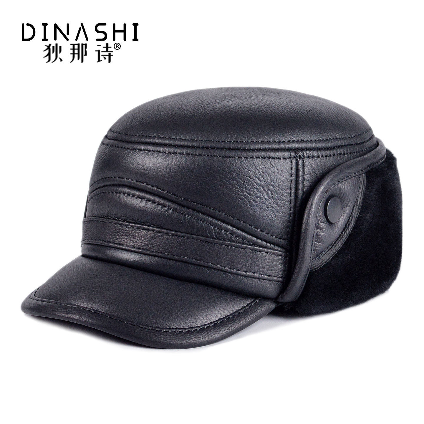 冬季中老年羊皮羊毛一体护耳帽