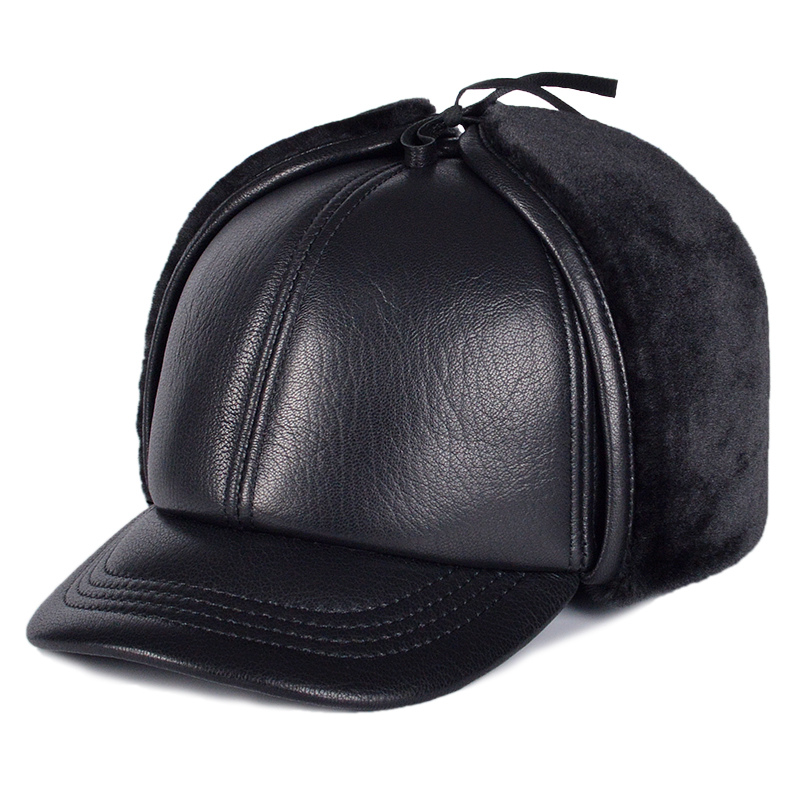 冬天头层真皮护耳鸭舌帽