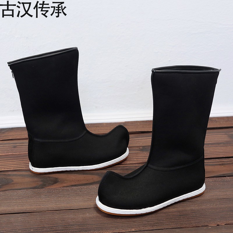 古装鞋子男搭配汉服靴子明制古风原创内增高弓鞋武侠皂靴平底婚鞋