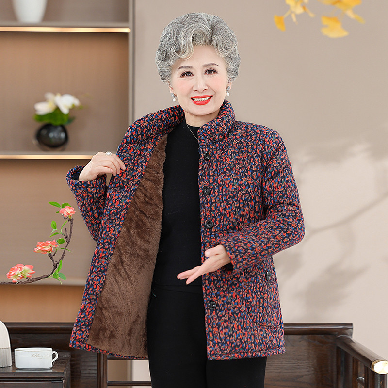 中老年女加绒加厚棉服冬季保暖