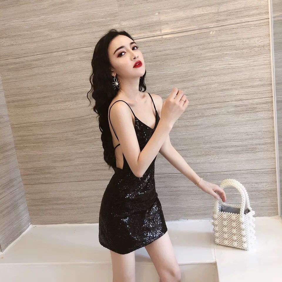 夜店连衣裙性感抹胸亮片闪闪酒吧女装主播包臀吊带裙露背夜场裙子