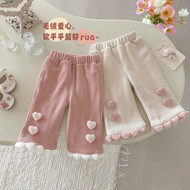 女童秋冬款加绒裤子洋气女宝宝爱心毛球喇叭裤婴儿百搭休闲长裤,童装/婴儿装/亲子装,裤子,淘宝优惠券,粉丝福利购,淘宝优惠卷
