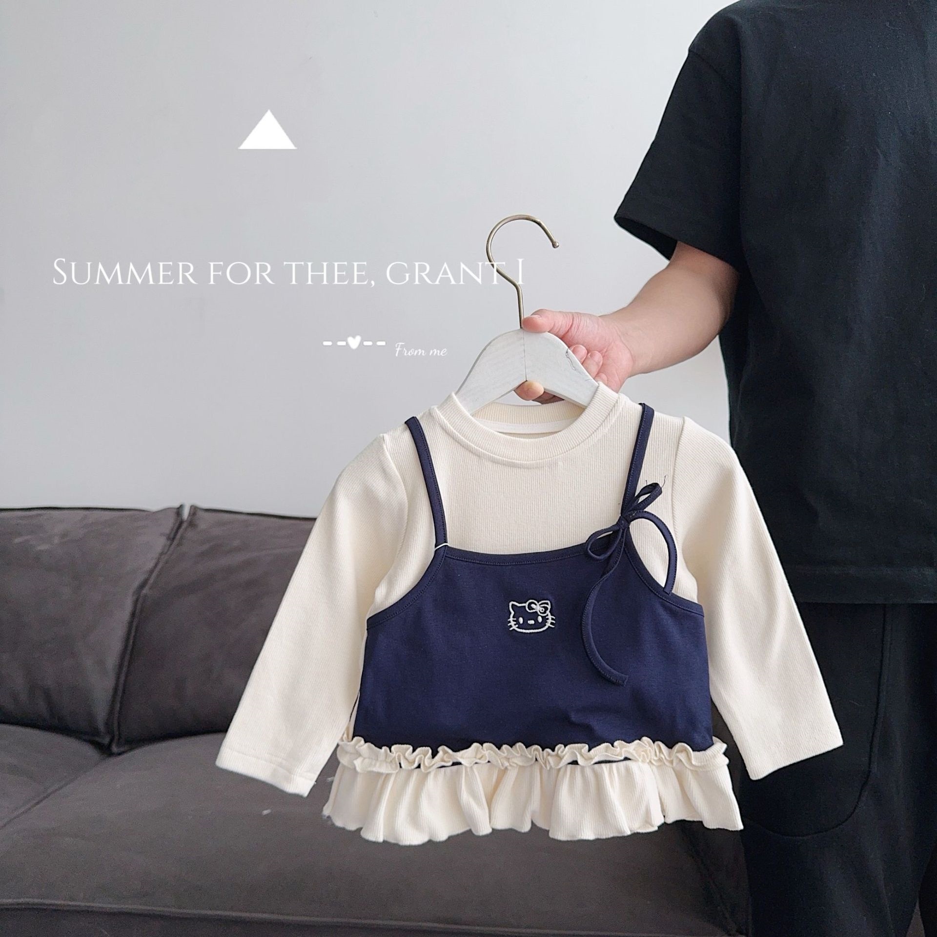 女童春秋款假两件T恤洋气