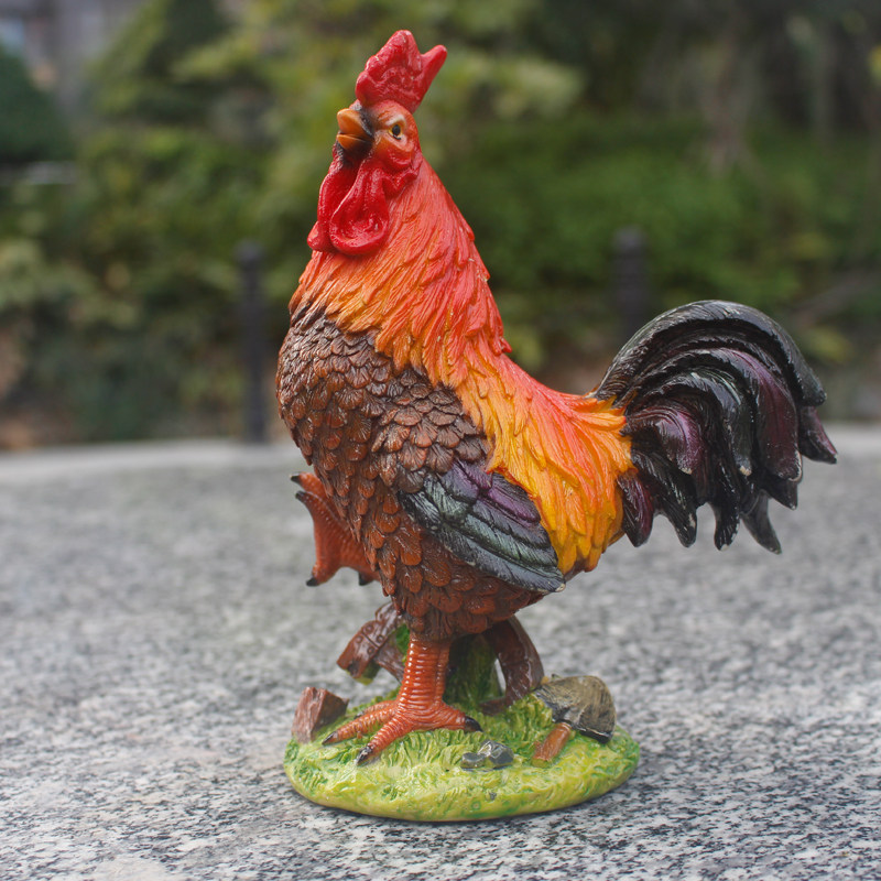 仿真大红公鸡摆件树脂生肖鸡动物雄鸡雕塑母鸡模型客厅家居工艺品