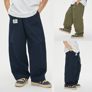 日单纯棉秋冬款儿童裤子加绒男女大童休闲直筒工装裤外贸原单出口