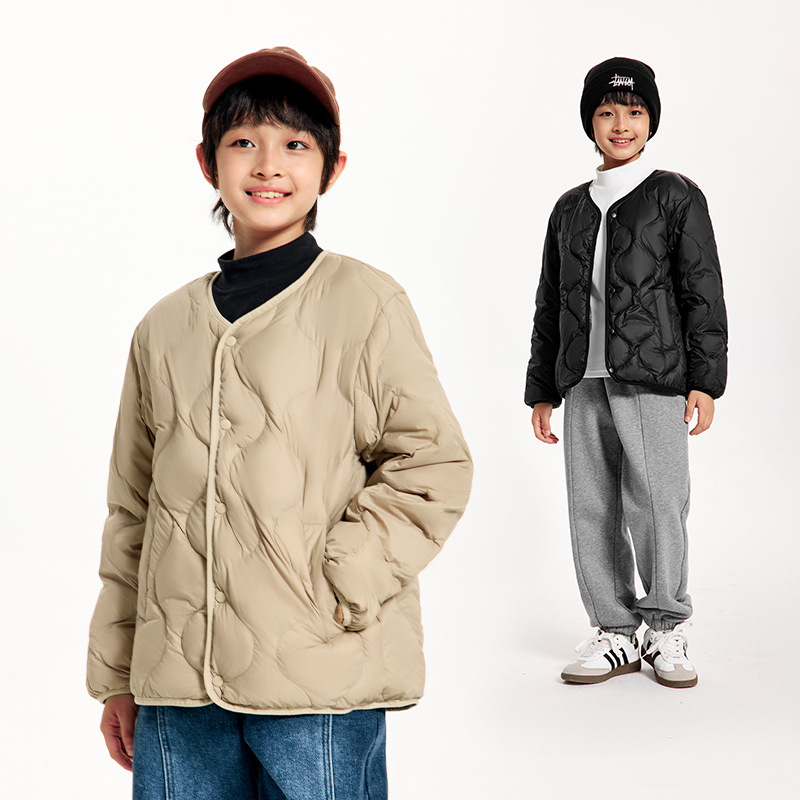 日单秋冬轻薄款双面穿男女大童白鸭绒羽绒服儿童外套外贸原单出口