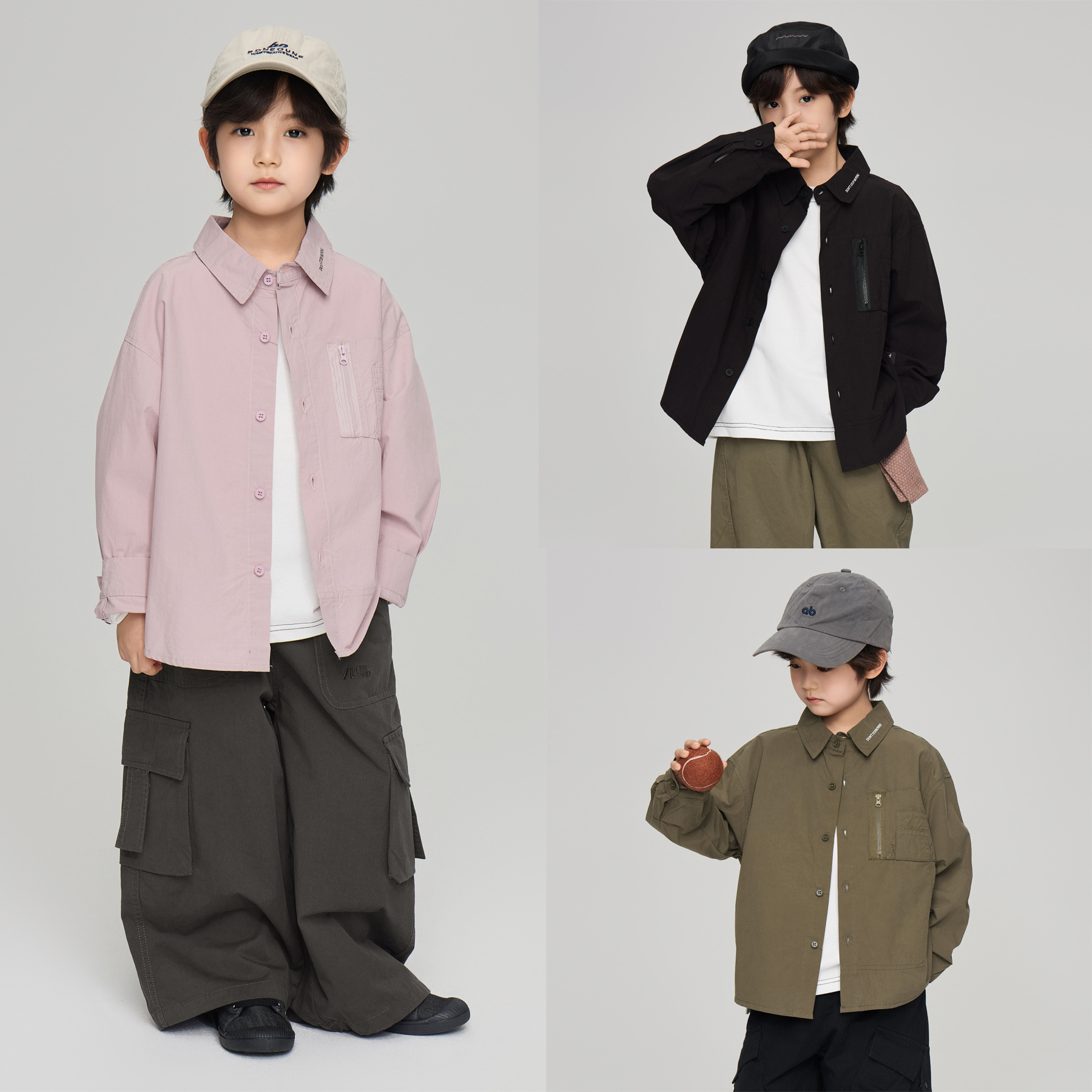 日单纯棉工装衬衣潮儿童服装男女中大童长袖衬衫外贸原单出口尾货