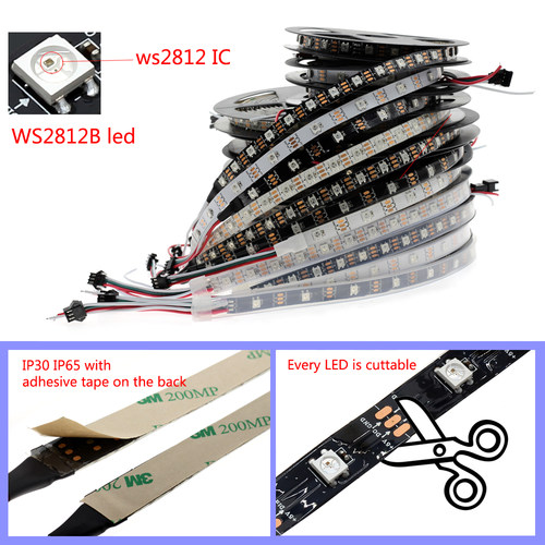 厂家直销WS2812B 30 60 74 96 144灯 5050 RGB全彩5V灯带 软灯条