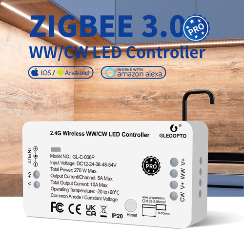 GL-C-006P ZigBee3.0 APP控制器双色温智能语音led灯带调光控制器