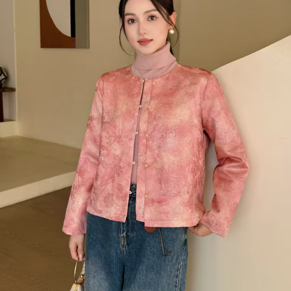 复古提花加棉外套女宽松气质上衣