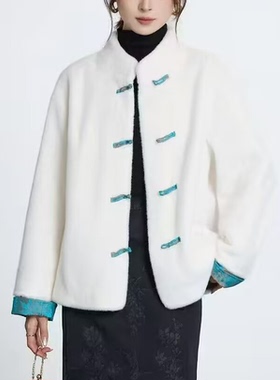 绮绣缘85107新款欧货新中式国风盘扣水貂绒皮毛一体貂绒毛毛外套