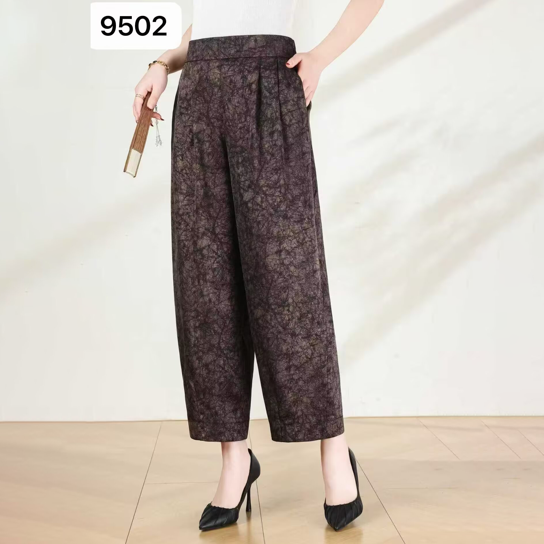 9502民族风薄款高腰气质垂感宽松七分裤丝缎女萝卜裤2026夏季新款